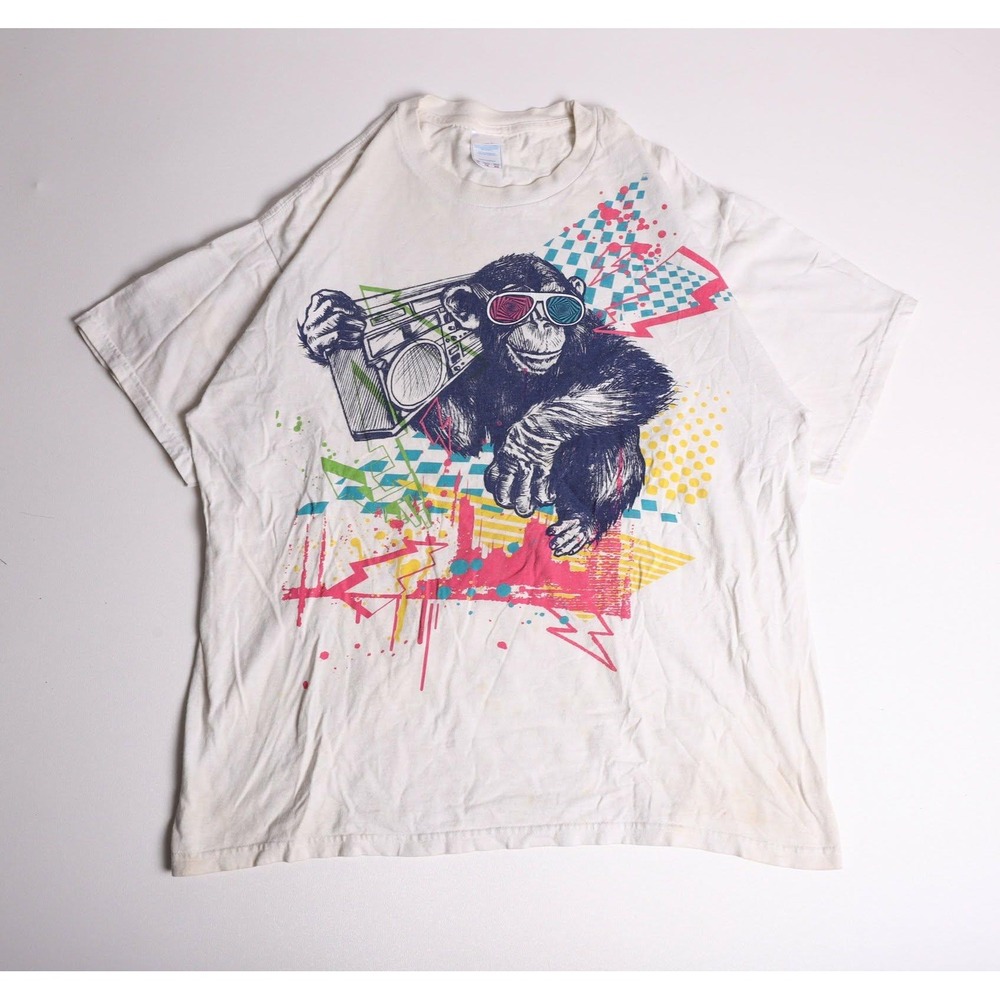 Tennessee River Chimpanzee Boombox 3D Glasses Graphic T-Shirt White XL